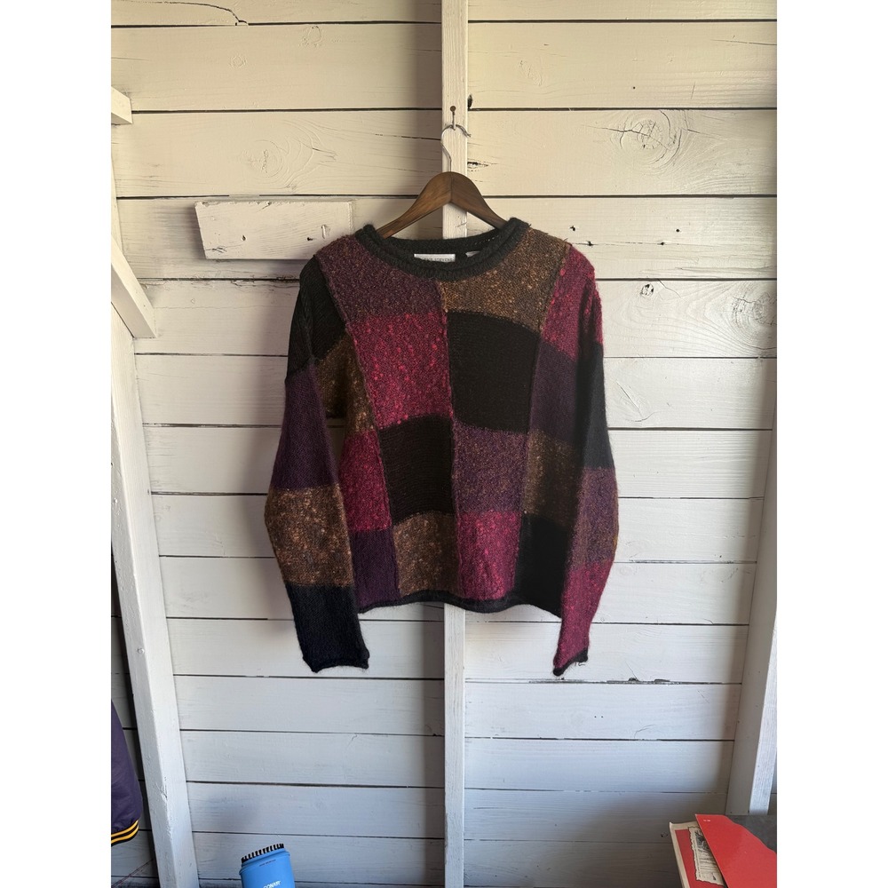 Valerie Stevens Vintage Mohair Blend Patchwork Sweater Womens Large Multicolor